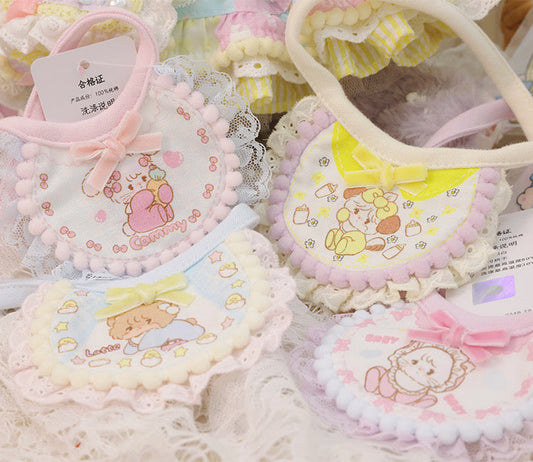 Mikko illustration Cat Dog Collar | Bear Latte Dog Souffie Kitten Mousse Rabbit Cammy - Lovely Cotton Lace Accessory Neck Wear for Kitty Cat Puppy Dog Bunny Rabbit KawaiiGiftLand