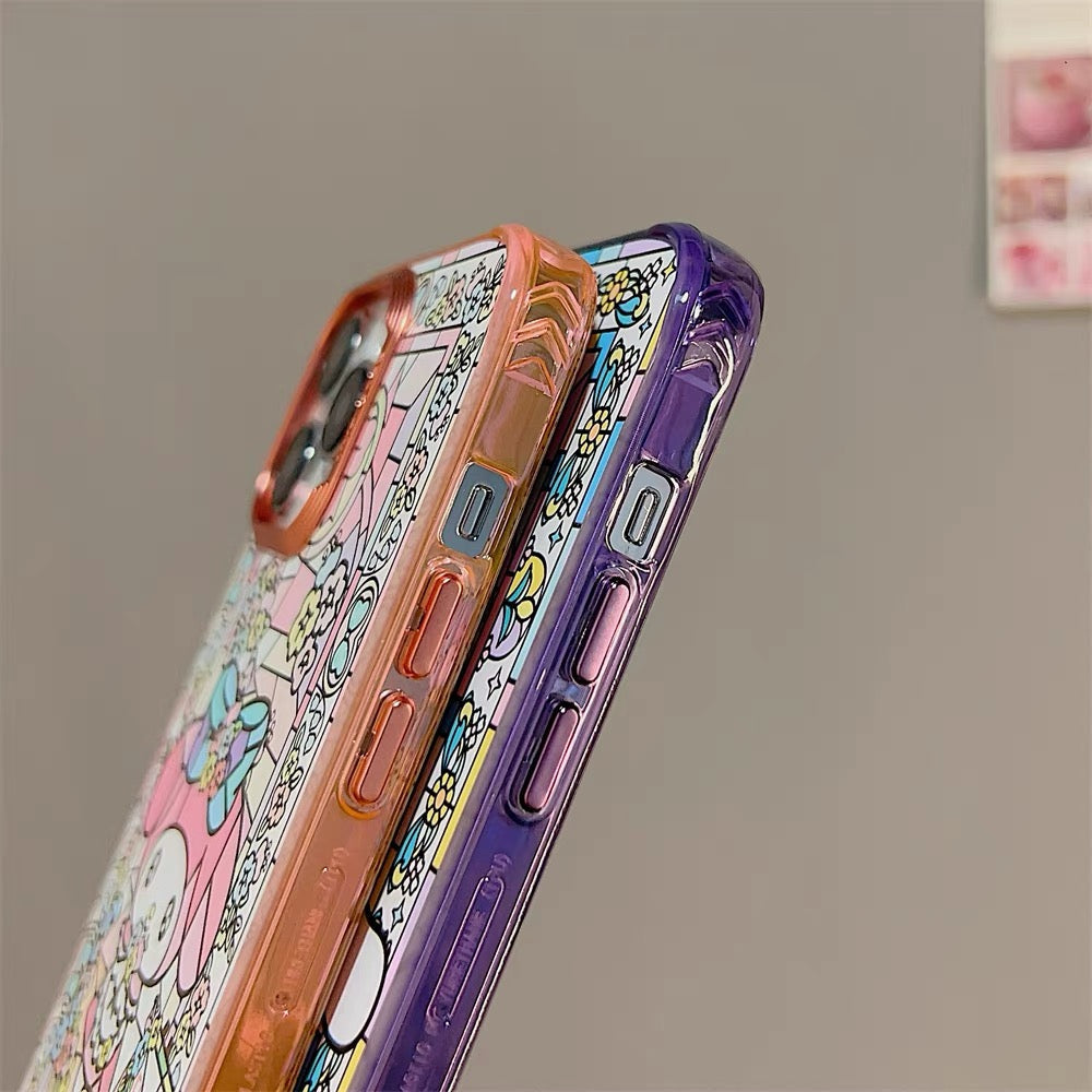 Japanese Cartoon Glass Window Style | MM Pink CN Purple - iPhone Case iPhone 11 12 13 14 Pro Promax KawaiiGiftLand
