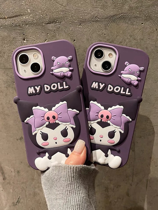 Big Kuromi Doll with Baku Purple Soft iPhone Case 11 12 13 14 15 Pro Promax KawaiiGiftLand
