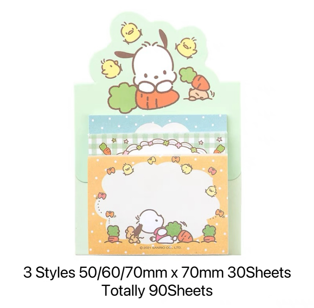Sanrio Japan 3 Styles Mini Memo Pad | Hello Kitty My Melody Kuromi Cinnamoroll Pompompurin Pochacco - 90Sheets KawaiiGiftLand