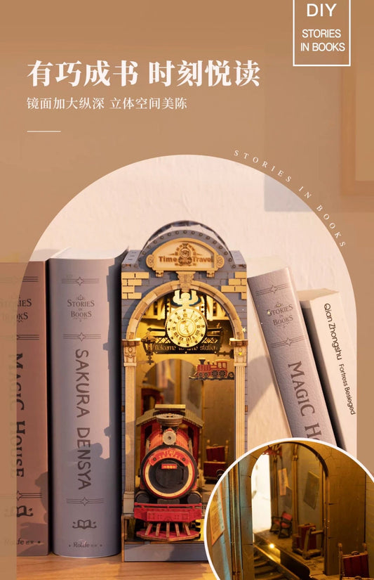 Craft Kits Wooden Booknook & Wonderland | Time Travel Train Station - DIY Handmade Mini World Miniature Gift with LED Light KawaiiGiftLand