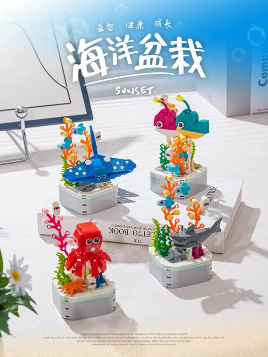 Mini Block Building Block Ocean Marine Life Plant | Turtle Fish Shark - Tiny Particle Assembly DIY Handmade Children Gift