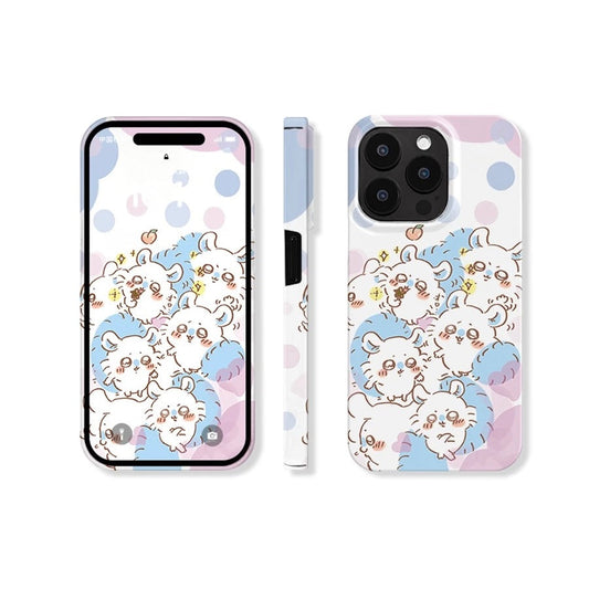 Japanese Cartoon ChiiKawa | Blue Pink & Light Blue Momonga - iPhone Case XS 11 12 13 14 15 Pro Promax mini KawaiiGiftLand