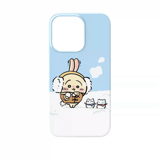 Japanese Cartoon ChiiKawa | ChiiKawa Hachiware Usagi with Snowman - iPhone Case XS 11 12 13 14 15 Pro Promax mini KawaiiGiftLand
