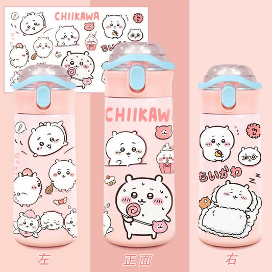 Japanese Cartoon ChiiKawa Tumbler | ChiiKawa Shoulder Water Bottle with Straw and Strap - 316 Stainless Steel Lovely Cup