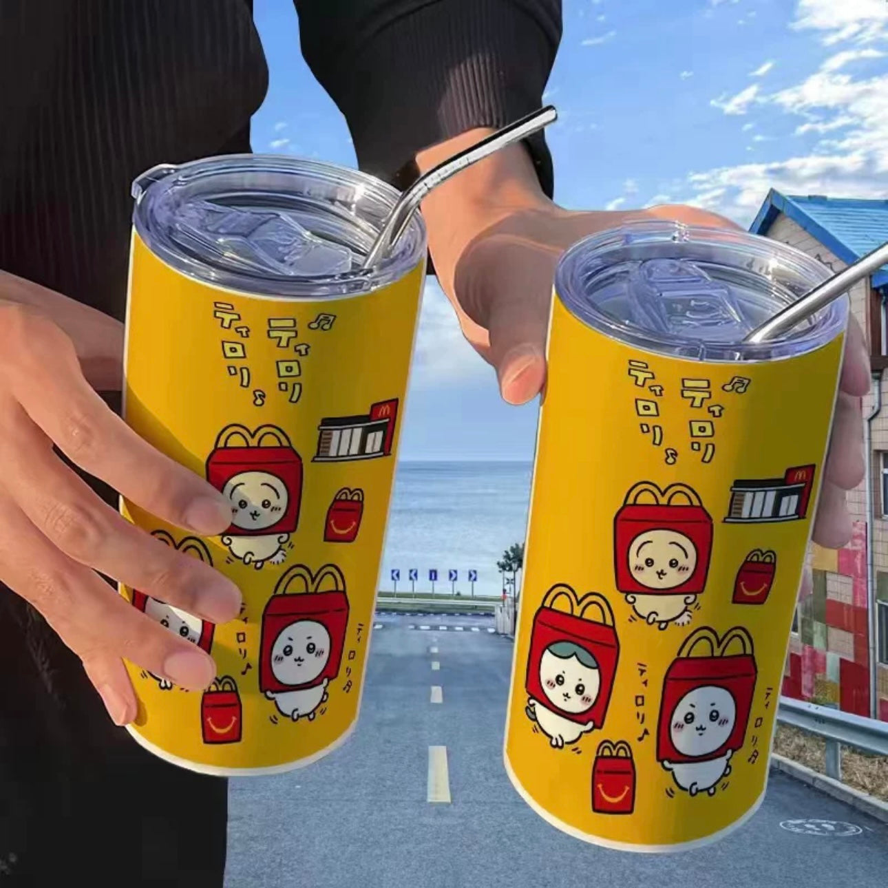 Japanese Cartoon ChiiKawa Tumbler with Straw | ChiiKawa Hachiware Usagi Fun - Warm Cool Lovely Coffee Cup KawaiiGiftLand