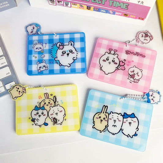 Japanese Cartoon Chiikawa Acrylic Card Badge Holder | ChiiKawa Hachiware Usagi Momonga - Student Card with Keychain Child Gift