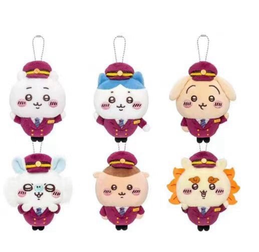 Japan Chiikawa X Hankyu Railway | Train Steward ChiiKawa Hachiware Usagi Momonga Kurimanju Shisa- Mini Plush Doll Keychain KawaiiGiftLand