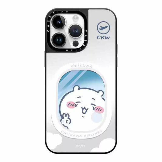 Japanese Cartoon ChiiKawa Mirror Phone Case | ChiiKawa Hachiware Usagi Aeroplane Window Get On Plane Travel - iPhone Case 11 12 13 14 15 16 Pro Promax KawaiiGiftLand