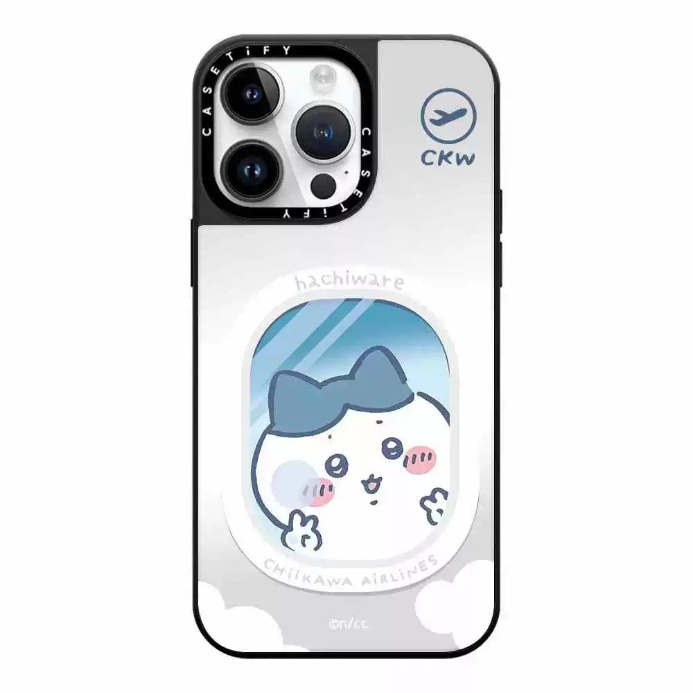 Japanese Cartoon ChiiKawa Mirror Phone Case | ChiiKawa Hachiware Usagi Aeroplane Window Get On Plane Travel - iPhone Case 11 12 13 14 15 16 Pro Promax KawaiiGiftLand