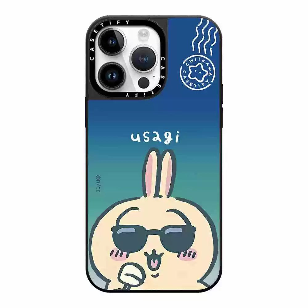 Japanese Cartoon ChiiKawa Mirror Phone Case | ChiiKawa Hachiware Usagi Wear Sunglass and Eating Icecream - iPhone Case 11 12 13 14 15 16 Pro Promax KawaiiGiftLand