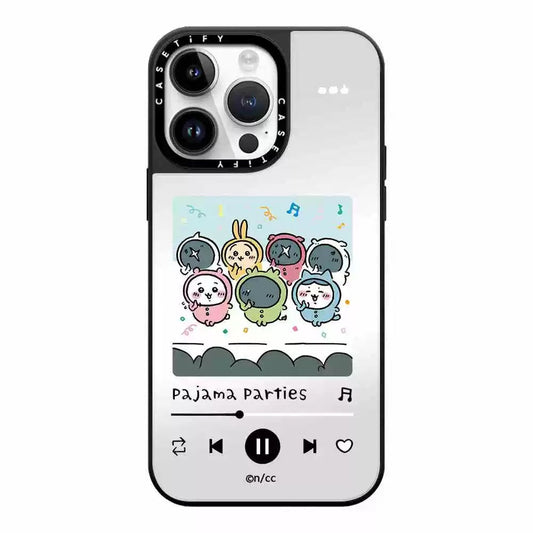 Japanese Cartoon ChiiKawa Mirror Phone Case | ChiiKawa Hachiware Usagi Pajamas Party and Music - iPhone Case 11 12 13 14 15 16 Pro Promax KawaiiGiftLand