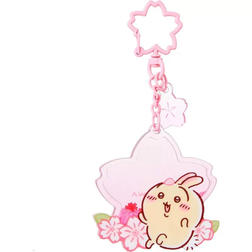 ChiiKawa X Miniso Sakura Limited Series | ChiiKawa Hachiware Usagi Momonga Sakura Quicksand Acrylic Keychain - Kawaii Items KawaiiGiftLand