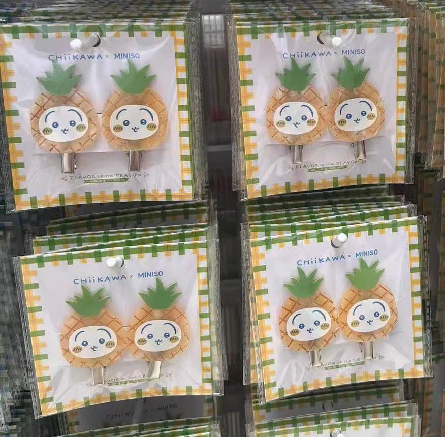 ChiiKawa X Miniso Fruit Market Series | ChiiKawa Hachiware Usagi in Fruit Cute Icon Hair Clip Pair - Kawaii Items Room Decoration