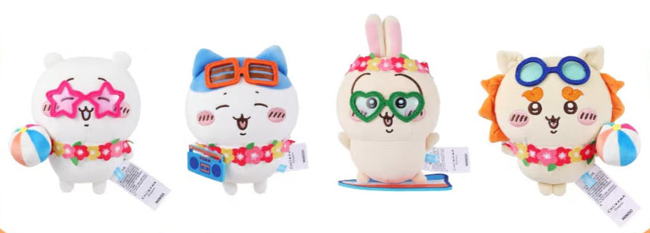 ChiiKawa X Miniso Hot Summer Series | ChiiKawa Hachiware Usagi Shisa Wearing Summer Garland Cute Plush Doll - Kawaii Items Room Decoration Doll