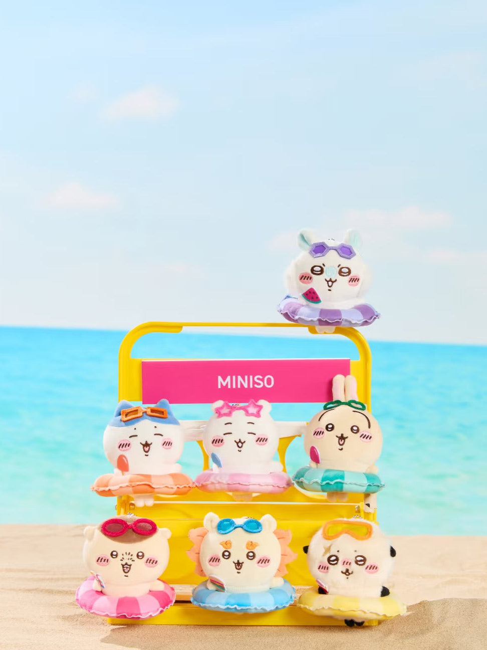 ChiiKawa X Miniso Hot Summer Series | ChiiKawa Hachiware Usagi Momonga Kurimanju Rakko Shisa In Swim Ring Cute Plush Doll Keychain - Kawaii Items Room Decoration Doll