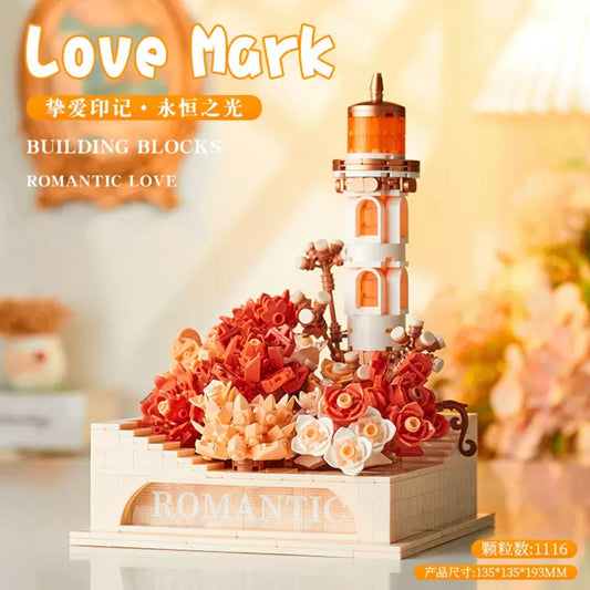Mini Block Building Romantic LightHouse with Flower - with LED Lights DIY Valentine Handmade Gift KawaiiGiftLand