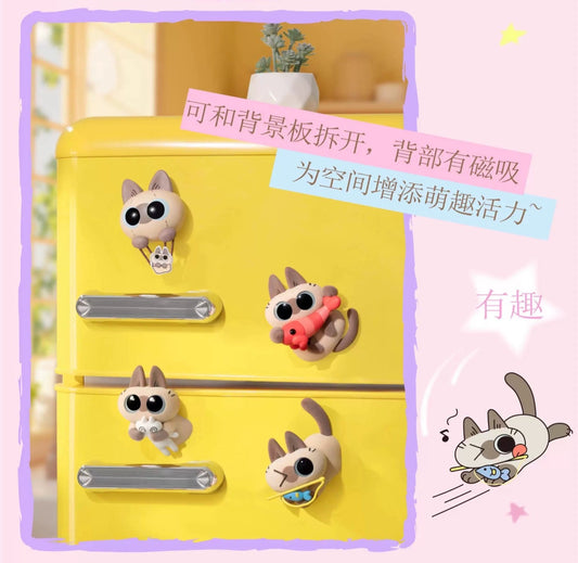 Azukisan's Daily life | Azukisan Cafe Series Cute Doll Refrigerator Magnet with Acrylic Plastic Stand Mystery Box - Kawaii Items Siamese Cat Xiaodouni Toy Collection Blind Box