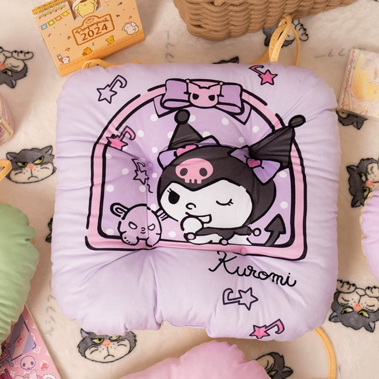 Japanese Cartoon Chair Seat Cushion | Hello Kitty My Melody Kuromi Little Twin Stars - Pillow Kawaii Room Decoration
