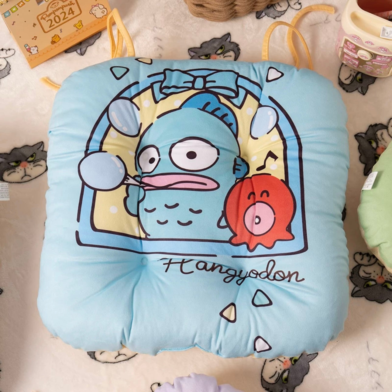 Japanese Cartoon Chair Seat Cushion | Cinnamoroll Pompompurin Pochacco KeroKeroKeroppi Hangyodon - Pillow Kawaii Room Decoration KawaiiGiftLand