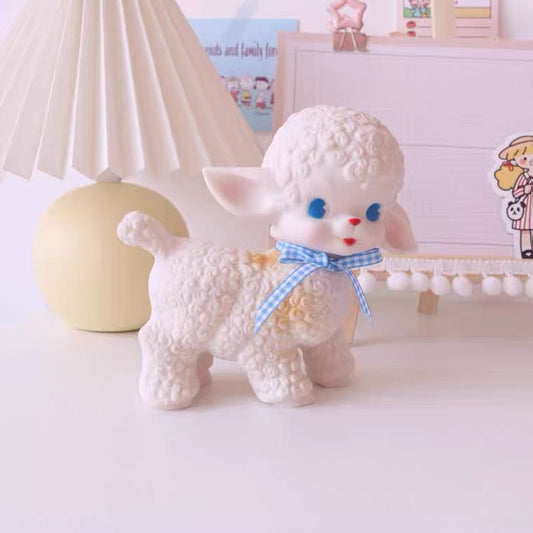 Reproduction Vintage Cute Kitsch White Lamb Plastic Ornament toy 1950s Style 50s Rubber Lamp with Ribbon Kawaii Lovely Figure KawaiiGiftLand