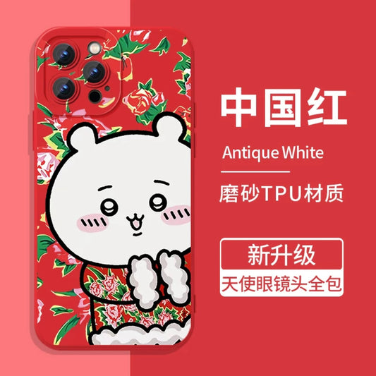Japanese Cartoon Chiikawa | Happy Lunar New Year Kung Hei Fat Choy & The God of Wealth Chiikawa Hachiware Usagi Momonga - Soft iPhone Case PLUS XS XR X 11 12 13 14 15 Pro Promax KawaiiGiftLand