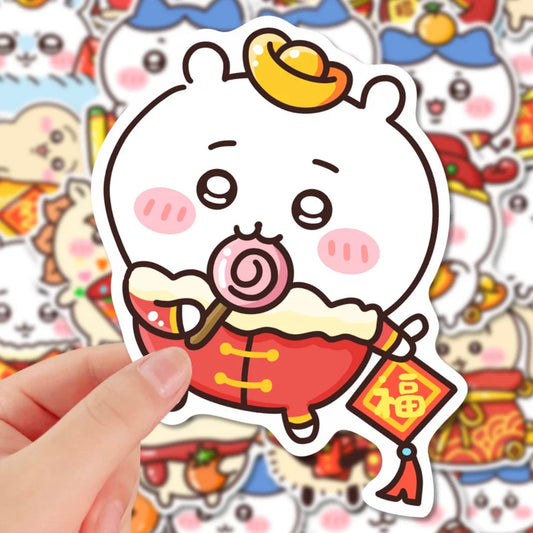 Japanese Cartoon ChiiKawa | Happy Lunar New Year Stickers Set - 50 Pieces Phone iPad Schedule Notebook KawaiiGiftLand