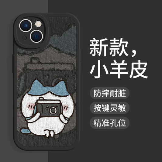Japanese Cartoon ChiiKawa TPU Leather | Hachiware with Camera- iPhone Case XS 11 12 13 14 15 Pro Promax mini SE2 SE3