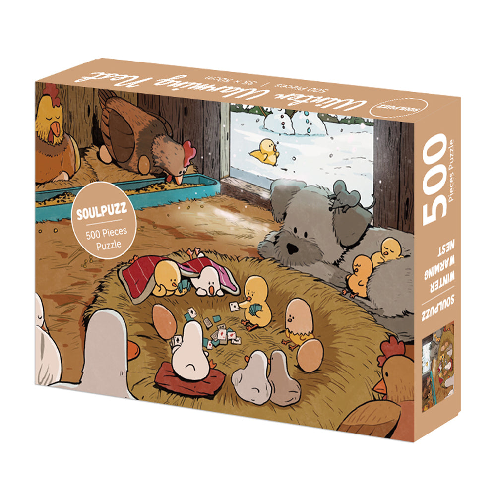 SOULPUZZ 500 Pieces Puzzle | Winter Warming Nest - Cute Animals Dog Chicken Duck Difficulty Stress Relief Couples Trendy Gifts Home Decoration KawaiiGiftLand