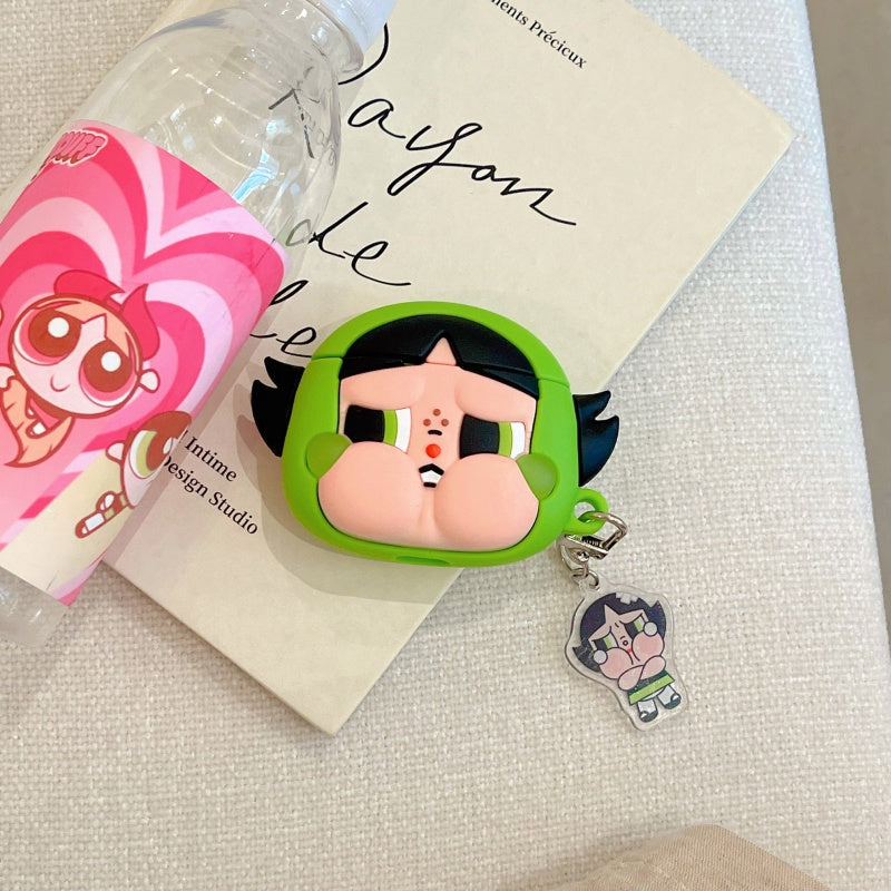 Cartoon Power Police Girls X Cry Baby Pink Blue Green Case with Keychain - AirPods AirPodsPro AirPods3 AirPods4 Case KawaiiGiftLand