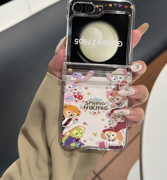 Cute Cartoon Case Cute Teddy Bear Rabbit Cat with friends | Hiking Camp - Phone Case Samsung Galaxy Z Flip 3 4 5 6 KawaiiGiftLand