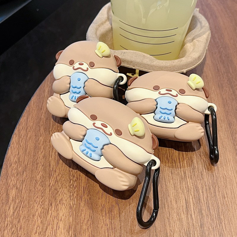 Japanese Cartoon Cute Otter Baby with Fish | AirPods AirPodsPro AirPods3 AirPods4 Case KawaiiGiftLand