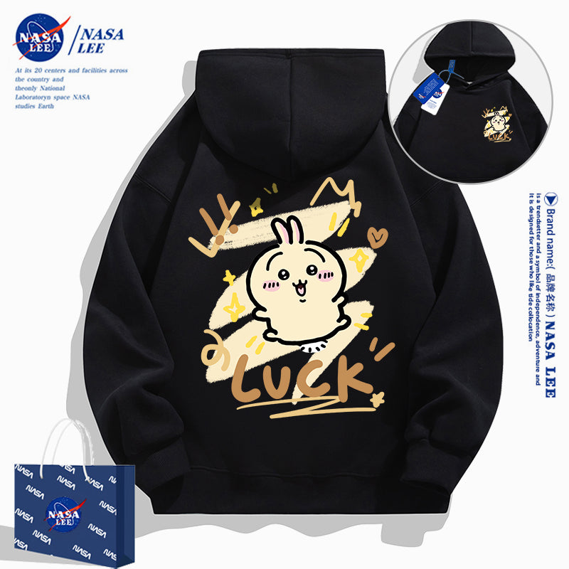 Japanese Cartoon ChiiKawa Casual Style Hoodie Series | Usagi Luck Front & Back - Kawaii Fashion Items