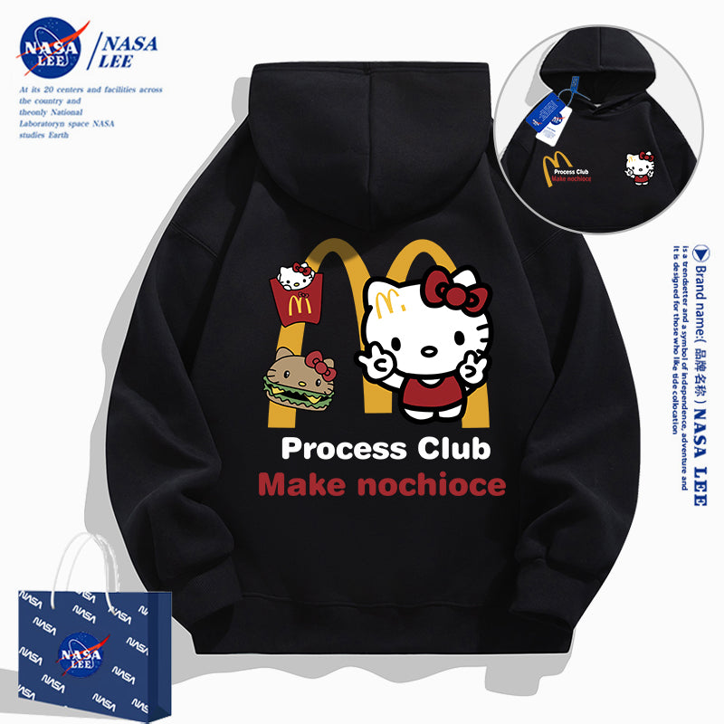 Japanese Cartoon Hello Kitty Casual Style Hoodie Series | Kitty Fastfood Front & Back - Kawaii Fashion Items