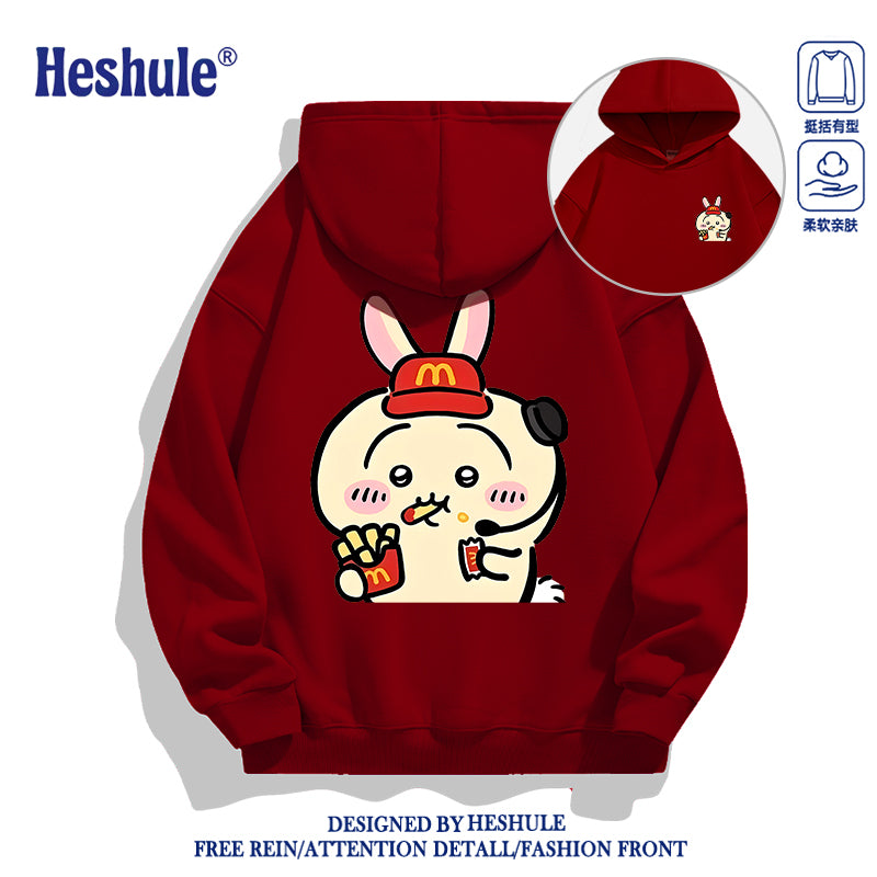 Japanese Cartoon ChiiKawa Casual Style Hoodie Series | Usagi Waiter Front & Back - Kawaii Fashion Items