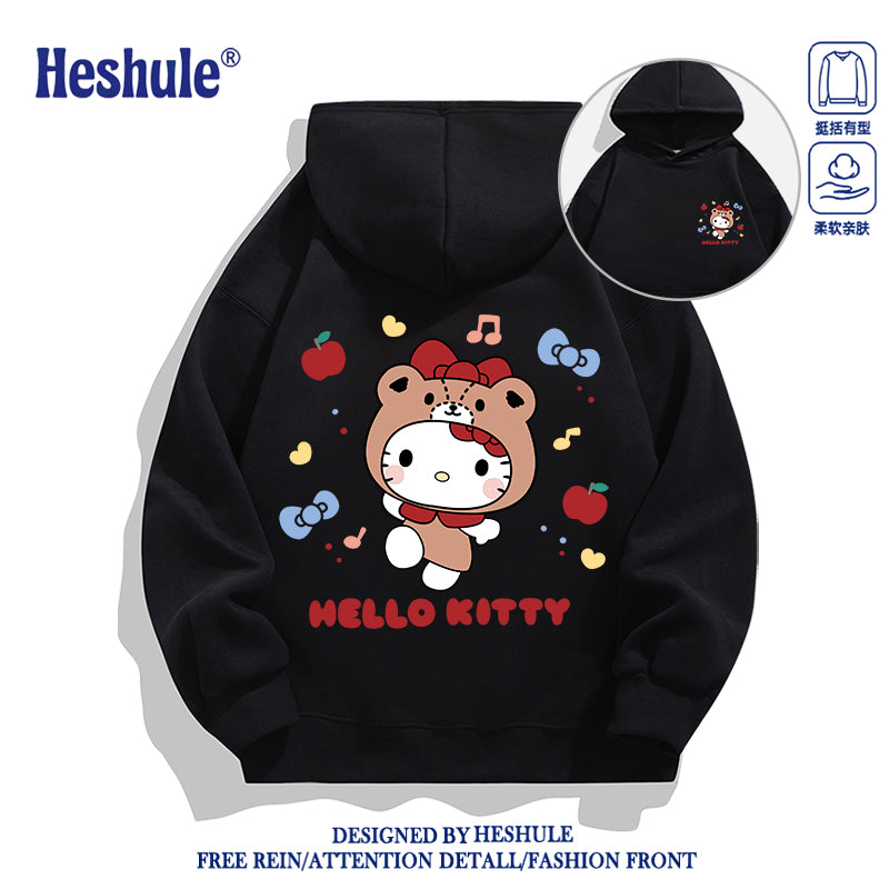 Japanese Cartoon Hello Kitty Casual Style Hoodie Series | Bear Kitty Front & Back - Kawaii Fashion Items