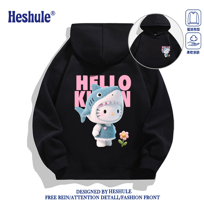 Japanese Cartoon Hello Kitty Casual Style Hoodie Series | 3D Shark Kitty Front & Back - Kawaii Fashion Items
