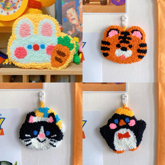 Animail Own Design Punch Needle Coaster DIY Kit with Yarn Set | Rabbit Tiger Cat Penguin Panda Frog Bear Dog Cow - All materials included KawaiiGiftLand