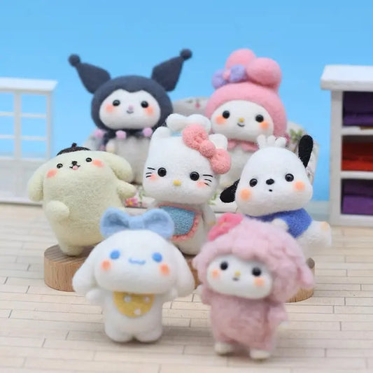 Handmade Wool Felt DIY Craft Kit Set | Sanrio KeyChain - Hello Kitty My Melody Piano Kuromi Cinnamoroll Pompompurin Pochacco Hangyodon - Wool Felting