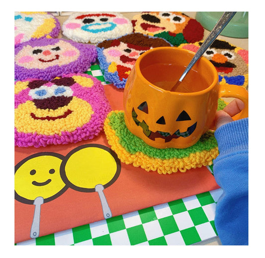 Cute Cartoon Own Design Punch Needle Coaster DIY Kit with Yarn Set | Alien Woody Dinosaurs Unicorn Buzz Bunny Duck Ham- All materials included KawaiiGiftLand