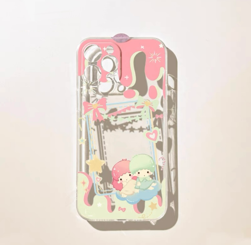 Japanese Cartoon Little Twin Stars with Dessert Photo Frame iPhone Case 6 7 8 PLUS SE2 XS XR X 11 12 13 14 15 16 Pro Promax 12mini 13mini KawaiiGiftLand