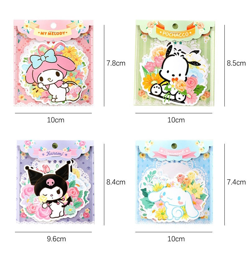 Sanrio Romantic Flower Big PVC Stickers | My Melody Kuromi Cinnamoroll Pochacco - 2 Style 2 Shhets KawaiiGiftLand