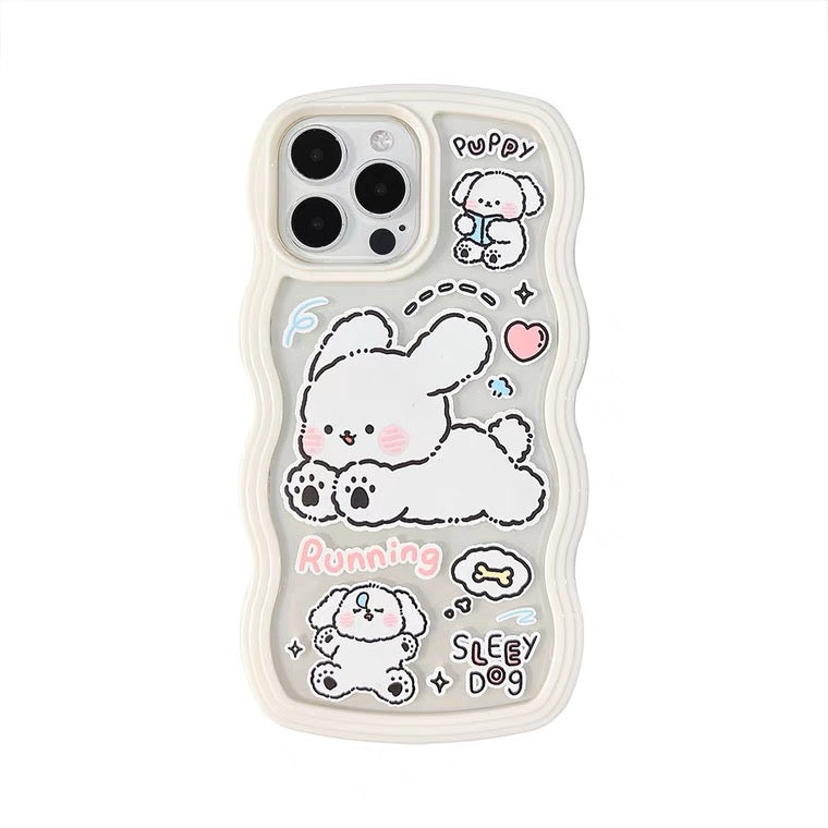 Cream Puppies Running Cute Korea Style iPhone case Kawaii Lovely Cute Lolita iPhone 6 7 8 PLUS SE2 XS XR X 11 12 13 14 Pro Promax 13mini KawaiiGiftLand