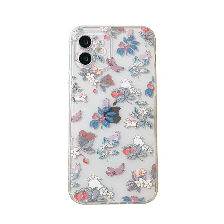 Bunnies & Strawberry Forest Style iPhone case Kawaii Lovely Cute Lolita iPhone 6 7 8 PLUS SE2 XS XR X 11 12 13 14 15 Pro Promax 12mini 13mini KawaiiGiftLand