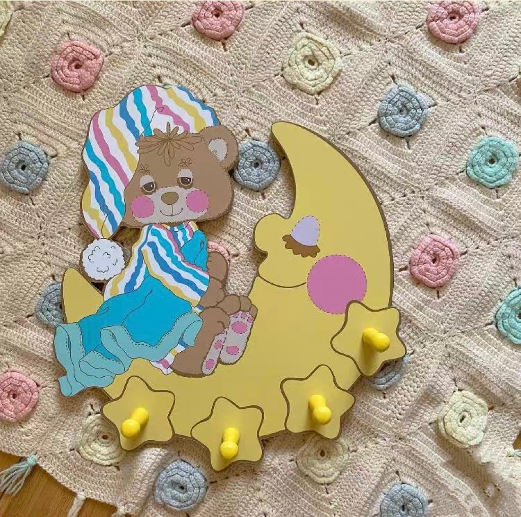 Handmade Kawaii Lovely 1950s Style 50s Bear on Moon Wood Hook Decoration Cute Style - for Children Girlish Lolita Room Decoration KawaiiGiftLand