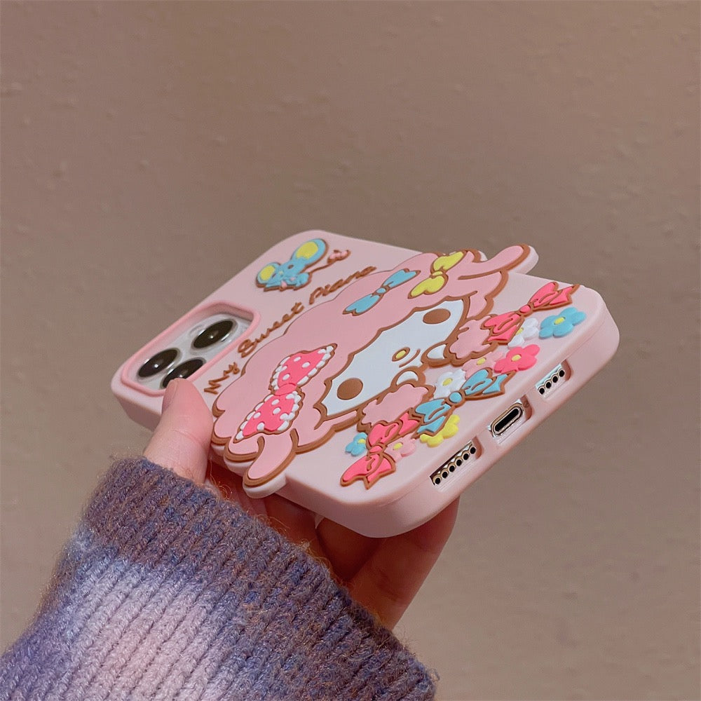 Big Piano Pink Sheep with Flowers Soft iPhone Case 11 12 13 14 15 Pro Promax KawaiiGiftLand