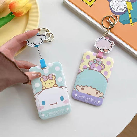 Sanrio Hello Kitty My Melody Kuromi Little Twin Stars Cinnamoroll Pompompurin Pochacco Card Badge Holder with Keychain KawaiiGiftLand