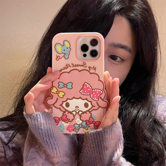 Big Piano Pink Sheep with Flowers Soft iPhone Case 11 12 13 14 15 Pro Promax KawaiiGiftLand