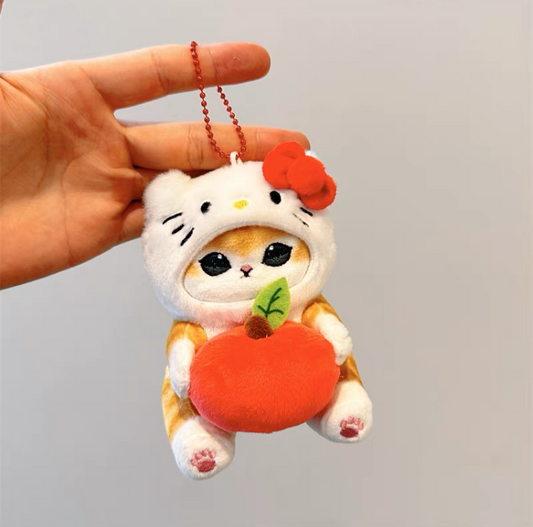 Japan Artist Mofusand x Sanrio Cat Neko Crossover Hello Kitty - 12cm 15cm 20cm Mascot Plush Doll Big Keychain KawaiiGiftLand