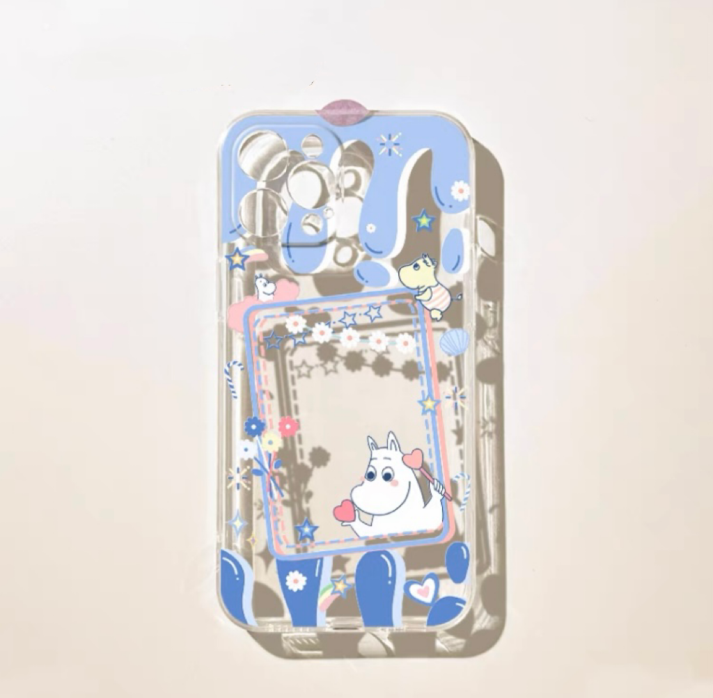 Japanese Cartoon Moomin with Flowers Photo Frame iPhone Case 6 7 8 PLUS SE2 XS XR X 11 12 13 14 15 16 Pro Promax 12mini 13mini KawaiiGiftLand